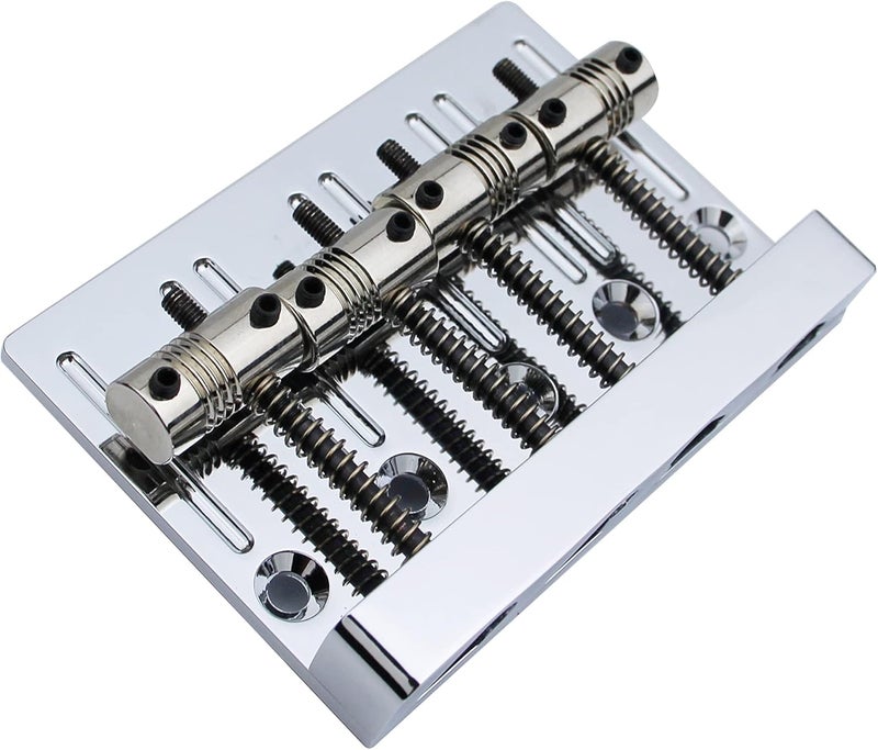 guyker High Mass Bass Bridge with Vintage Brass Saddles Tailpiece Replacement for 4 String Jazz Electric Bass CNC Machined (GB403, Chrome) - Image 3